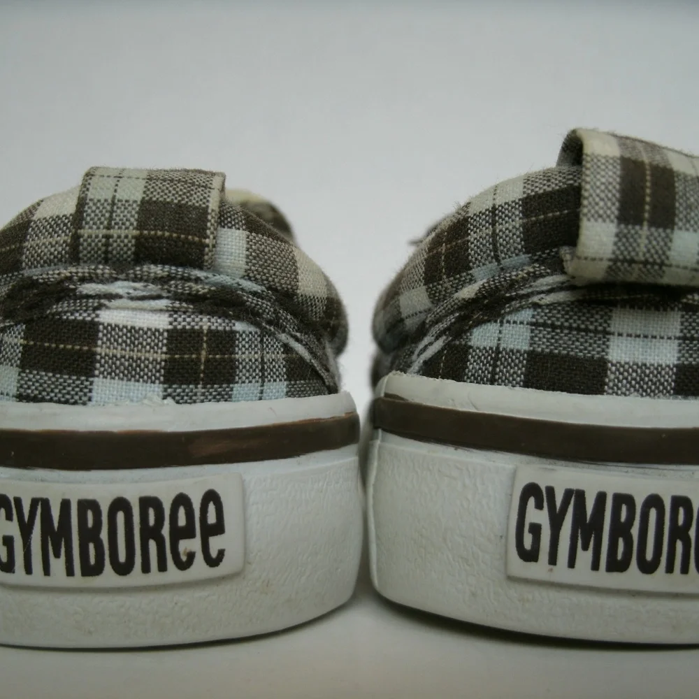 Gymboree Boys Shoes Brown Plaid Slip On Canvas Skate Sneakers Size 3